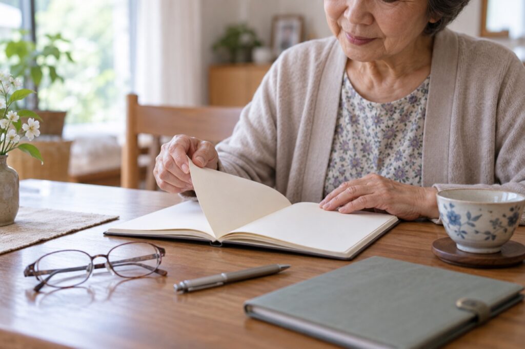 暮らしの希望をノートに整理する場面