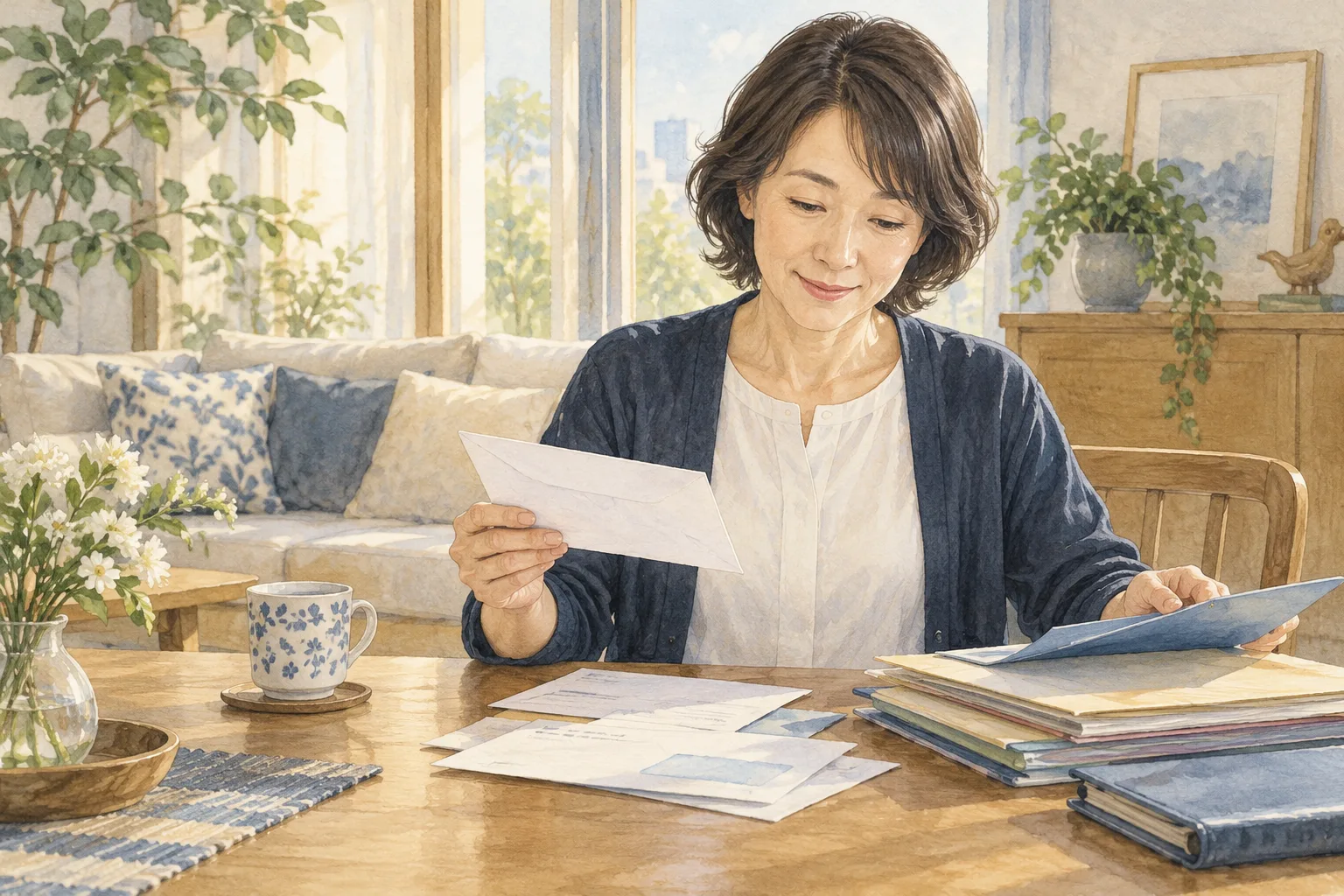 暮らしに関わる書類を整理する様子