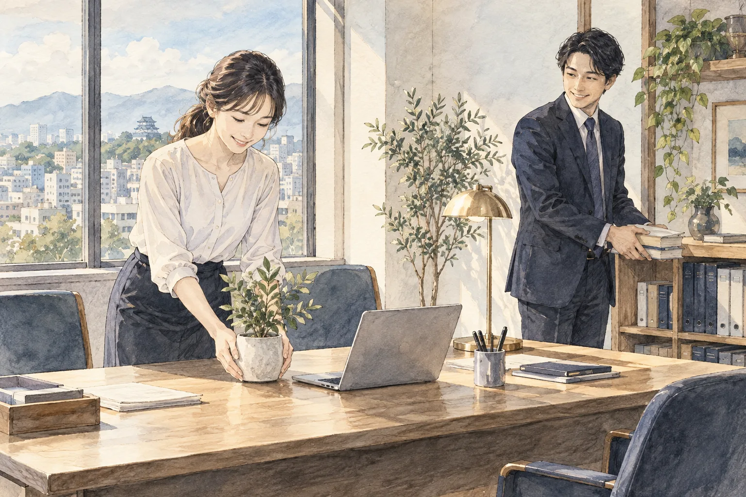 新しい事務所で開業の準備を進める様子