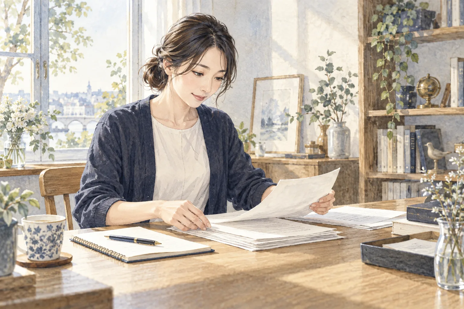 申請に必要な資料を確認する様子