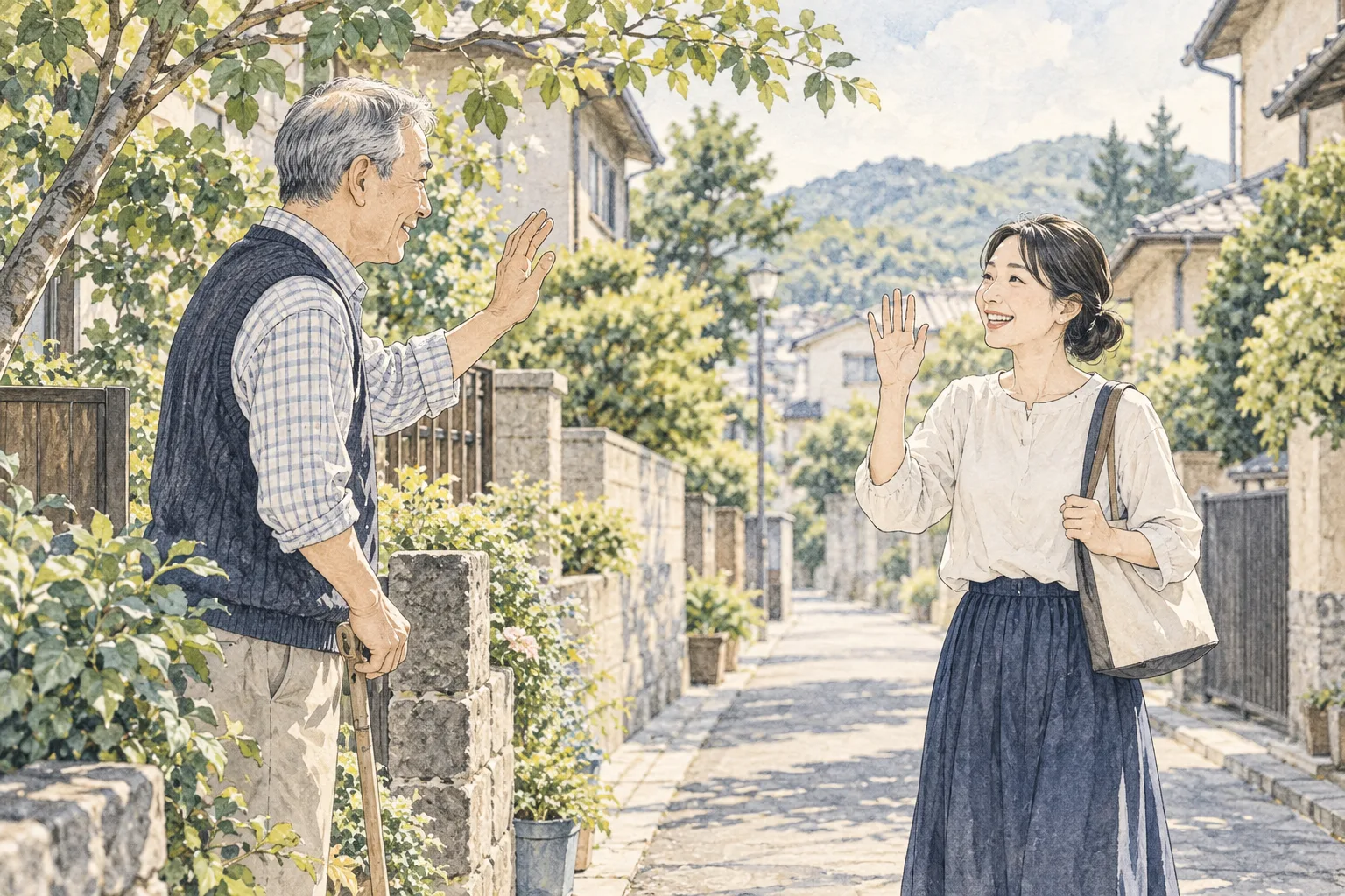 地域の人と挨拶を交わす様子