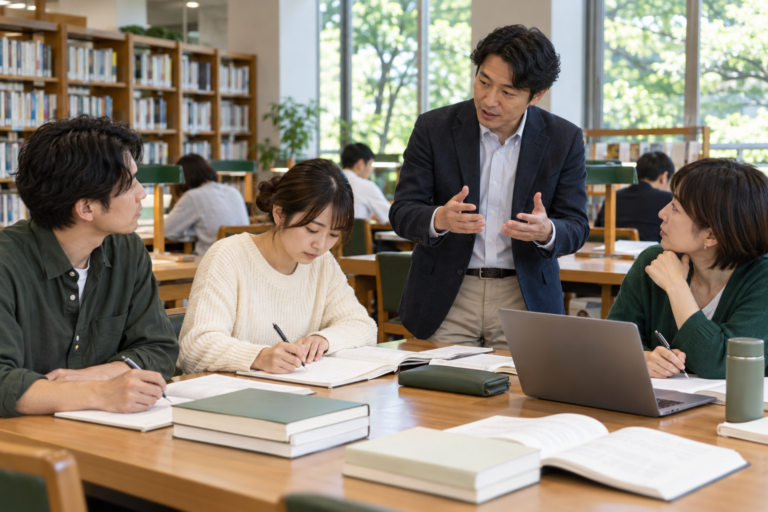 行政書士試験に向けて法令科目を学ぶ受験生と指導者