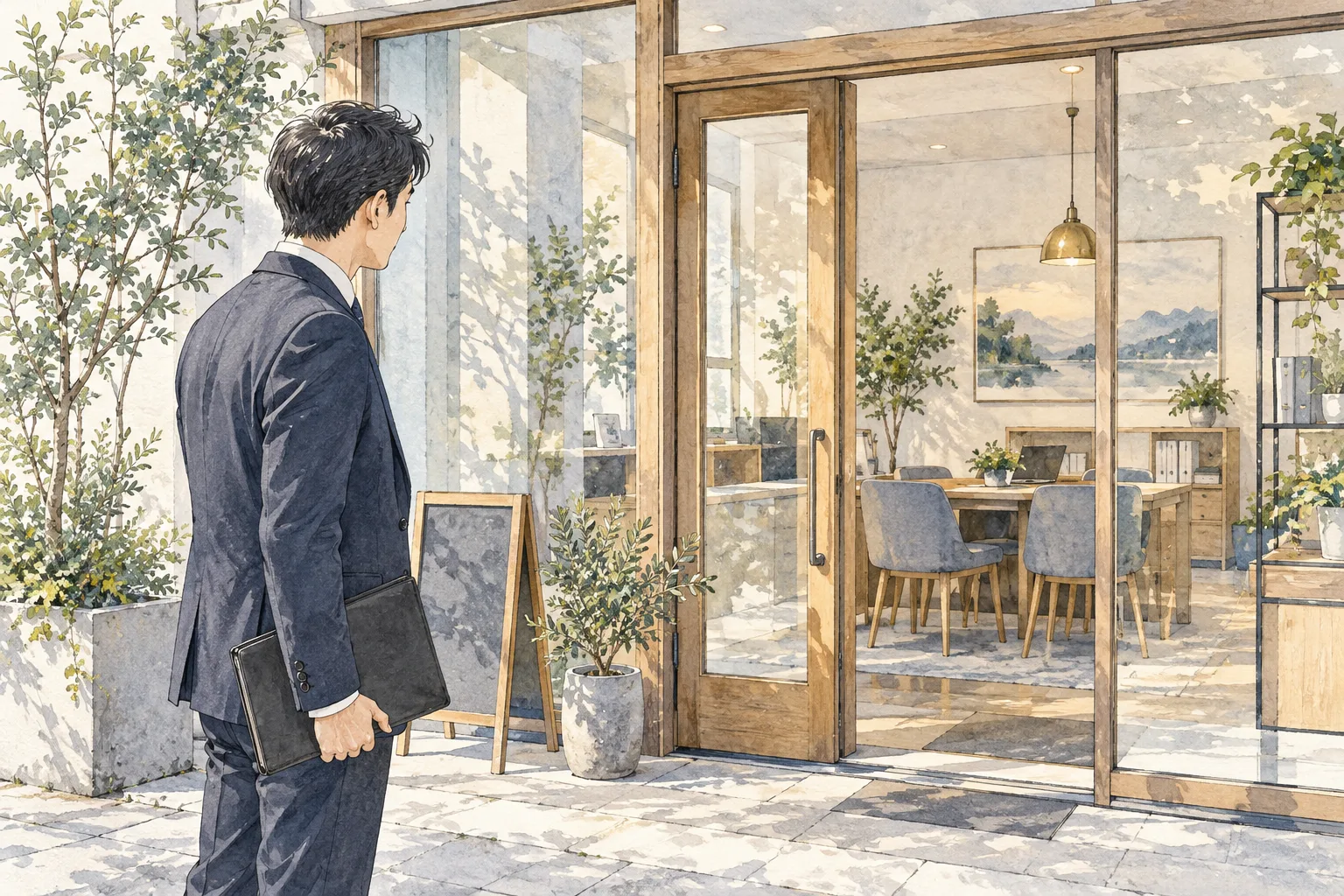 不動産事務所を訪れる様子