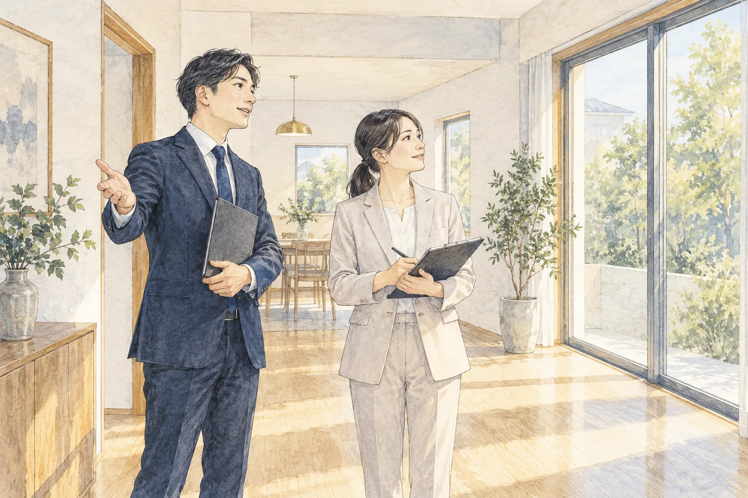 物件の室内を案内する様子