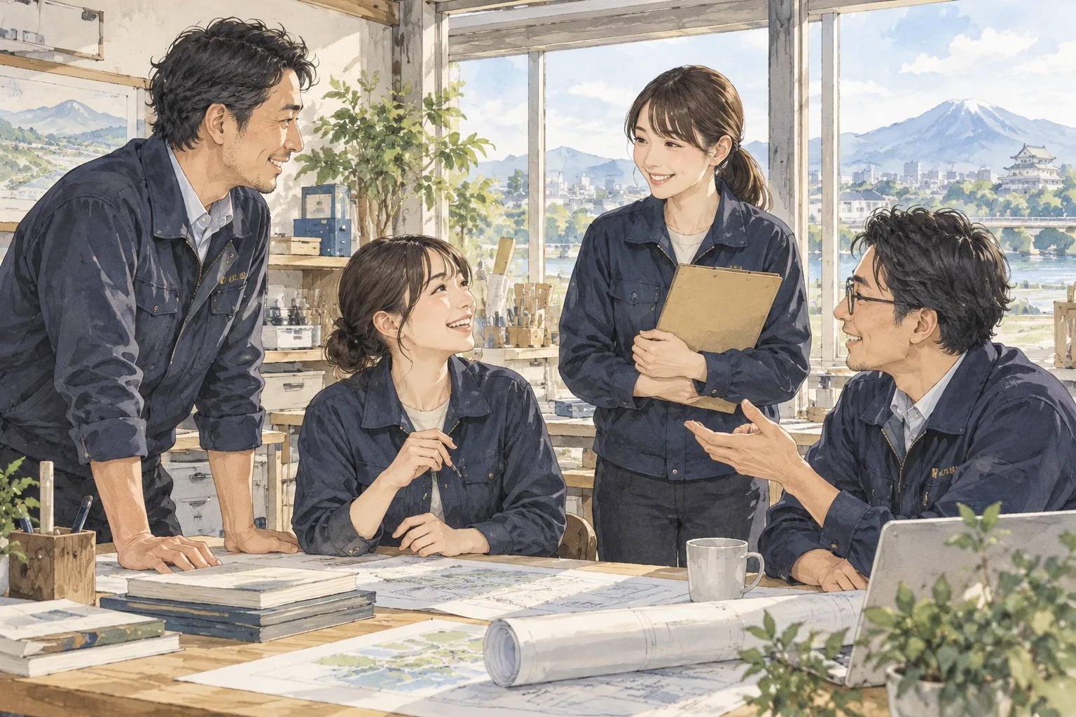 職場で打ち合わせをするスタッフ