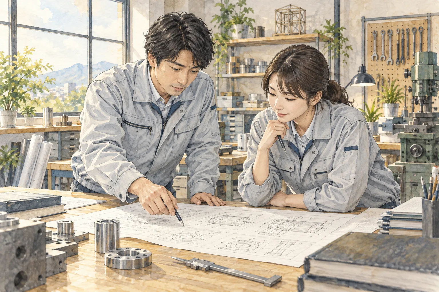 図面を確認する技術者
